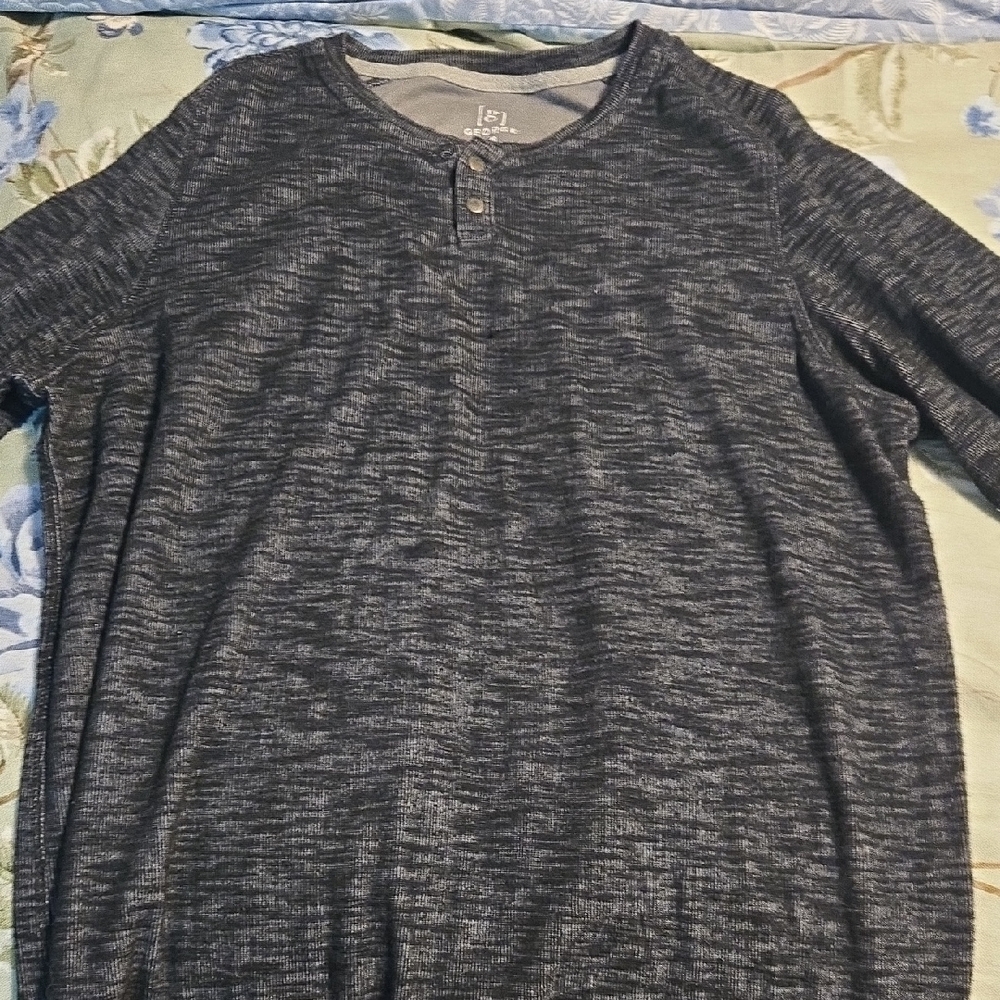 George Men's Heathered Dark Navy Long-Sleeve Henley